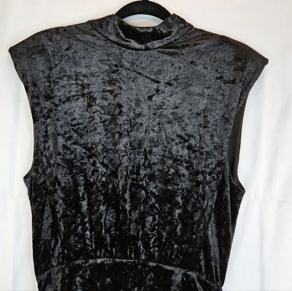 Ronny Kobo Adele Black Crushed Velvet High Neck Cinced Side Cocktail Dress - Picture 2 of 13